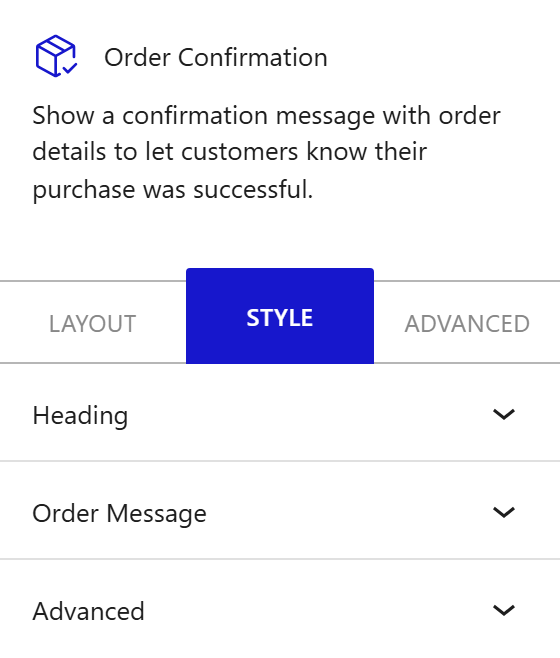 Nexter Blocks WooCommerce Order Confirmation block Style inspector settings
