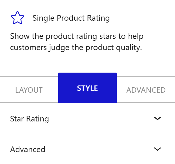Nexter Blocks WooCommerce Rating block Style inspector settings