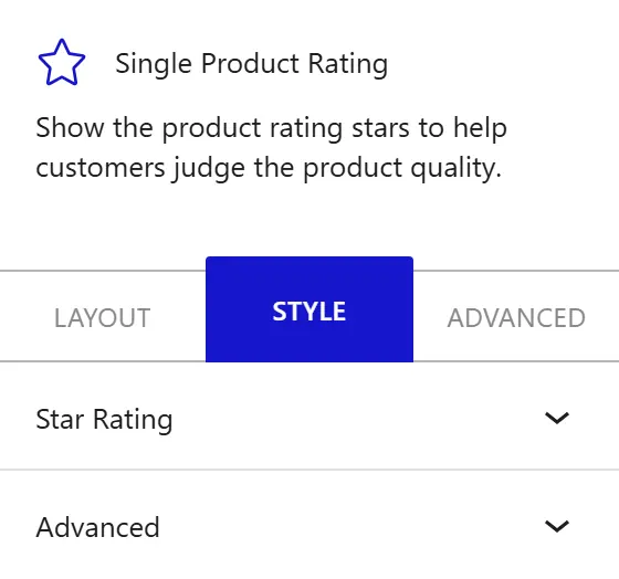 Nexter Blocks WooCommerce Rating block Style inspector settings