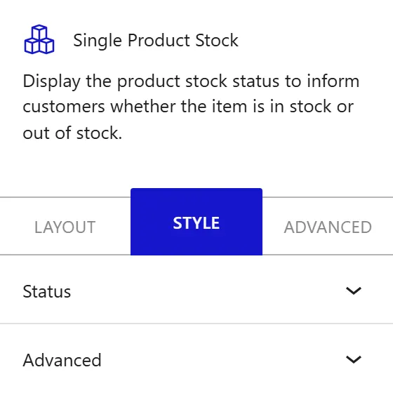 Nexter Blocks WooCommerce Stock block Style inspector settings