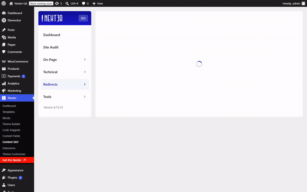 Nexter SEO 404 Monitor showing the 404 log, search box, and Monitor 404s toggle