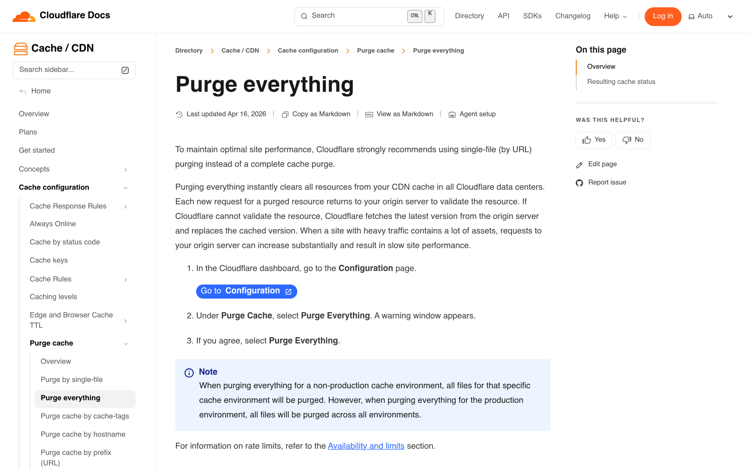 Purge Everything in the Cloudflare dashboard cache configuration