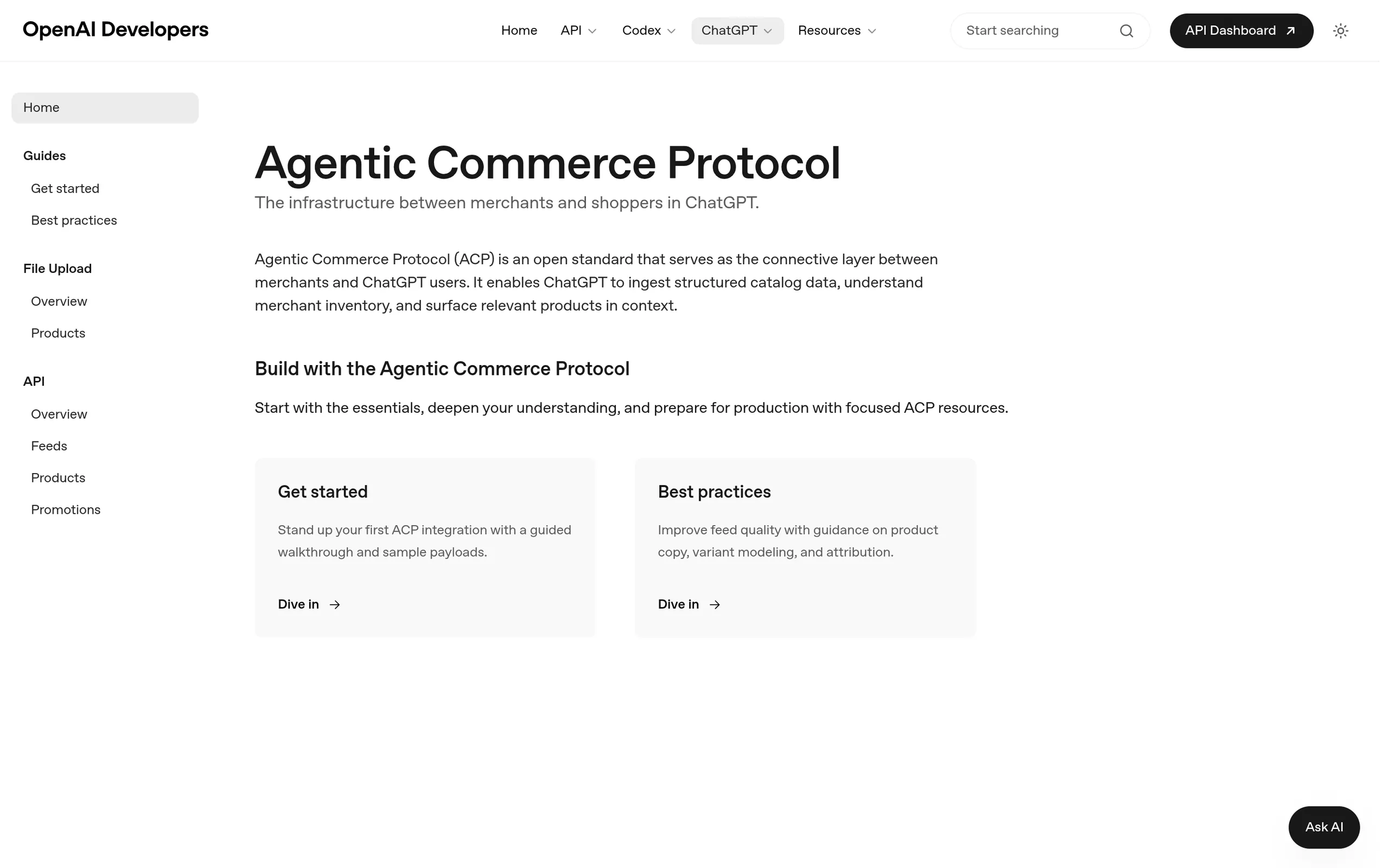 OpenAI Agentic Commerce Protocol developer documentation