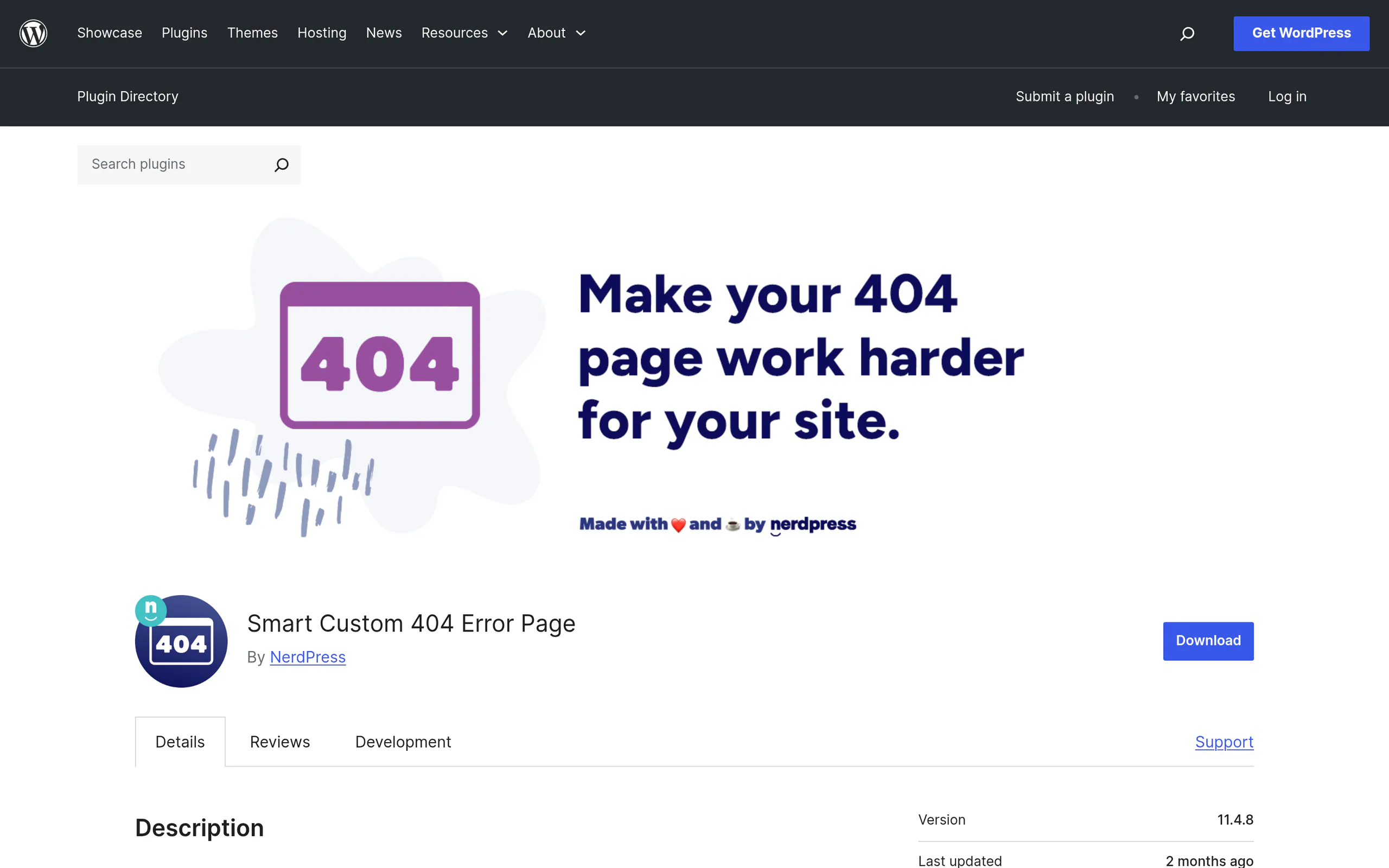 Smart Custom 404 Error Page plugin on WordPress.org with 100,000 plus active installations