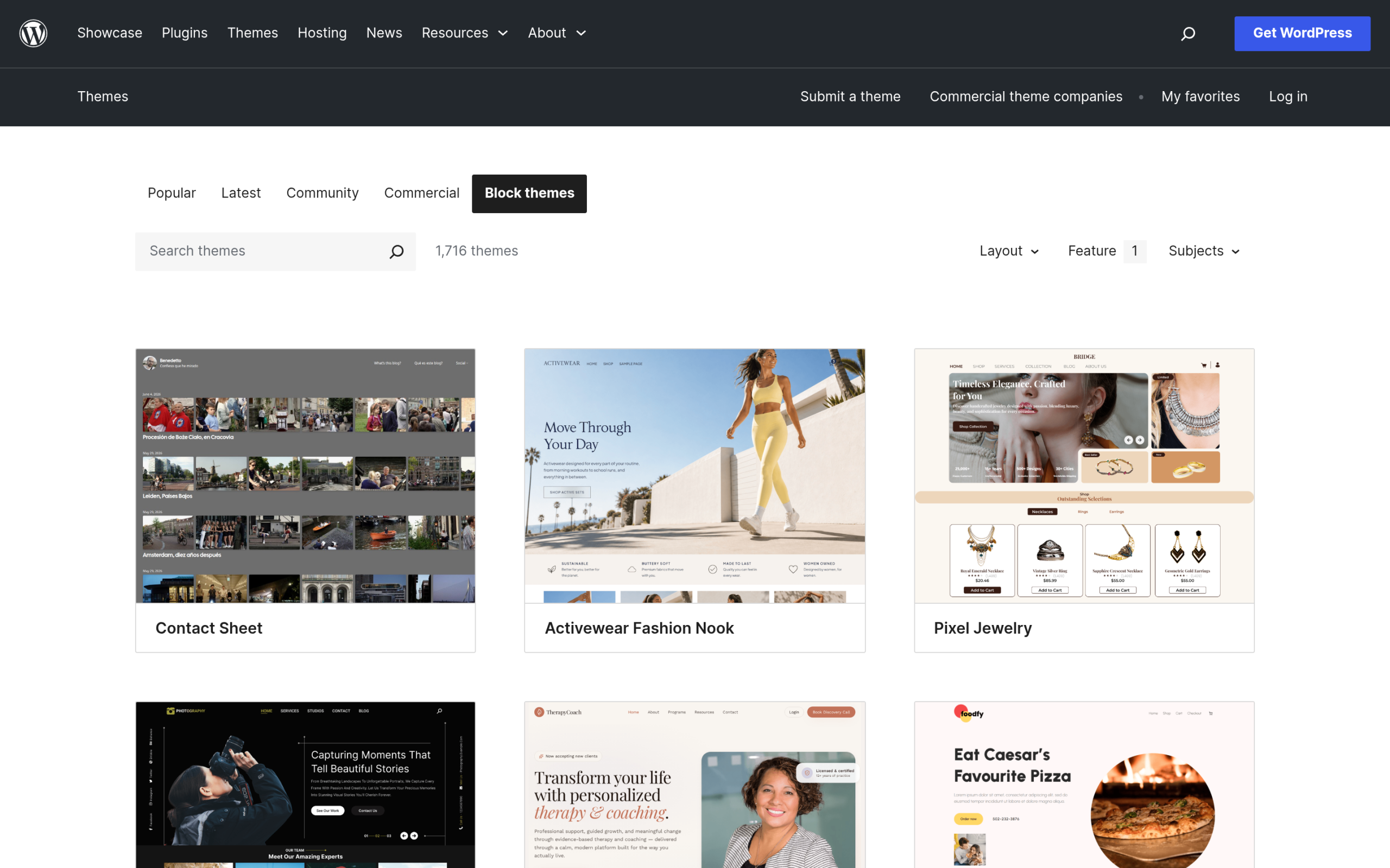 WordPress full site editing block themes directory