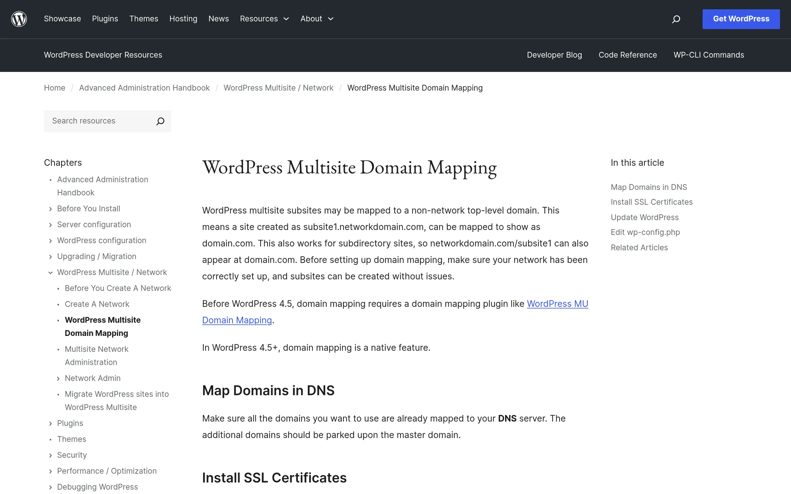 WordPress Multisite Domain Mapping documentation page