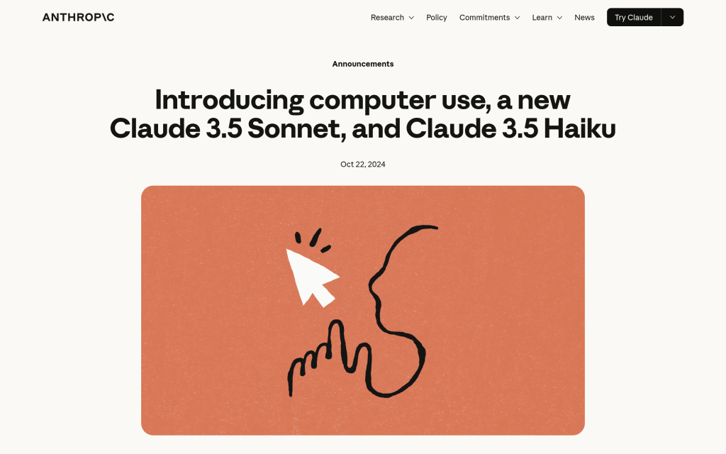 Anthropic announcement introducing computer use for Claude 3.5 Sonnet