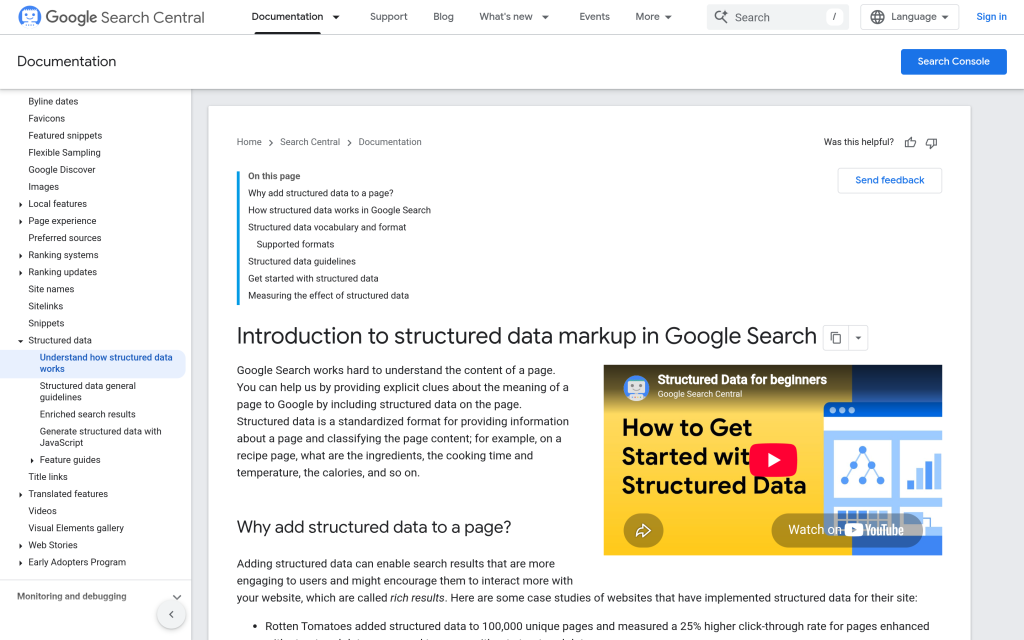 Google Search Central introduction to structured data documentation page