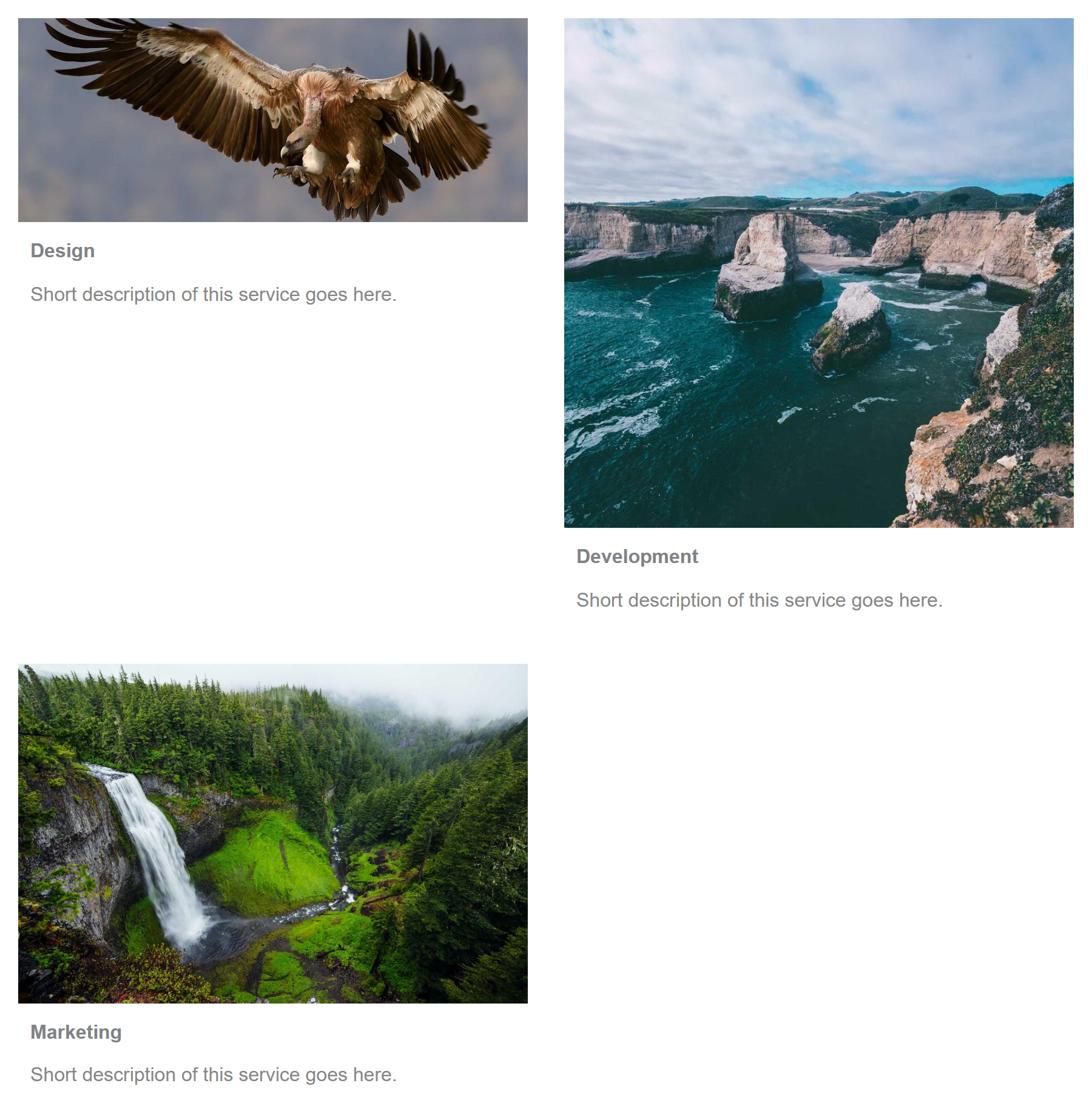 A published grid of sliding boxes with images and titles
