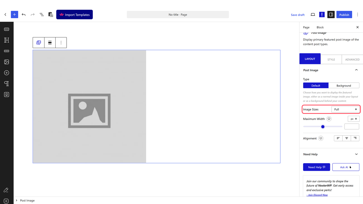 Image size and lightbox settings