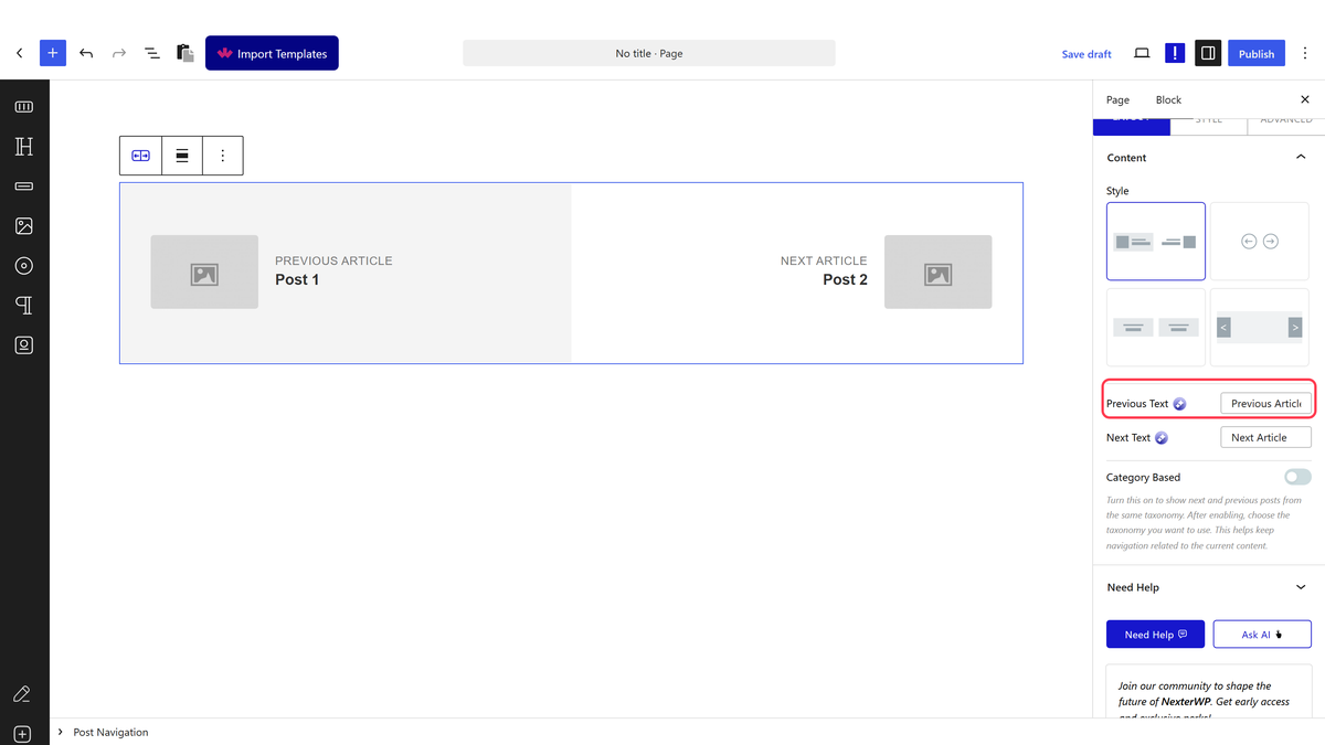Navigation label settings