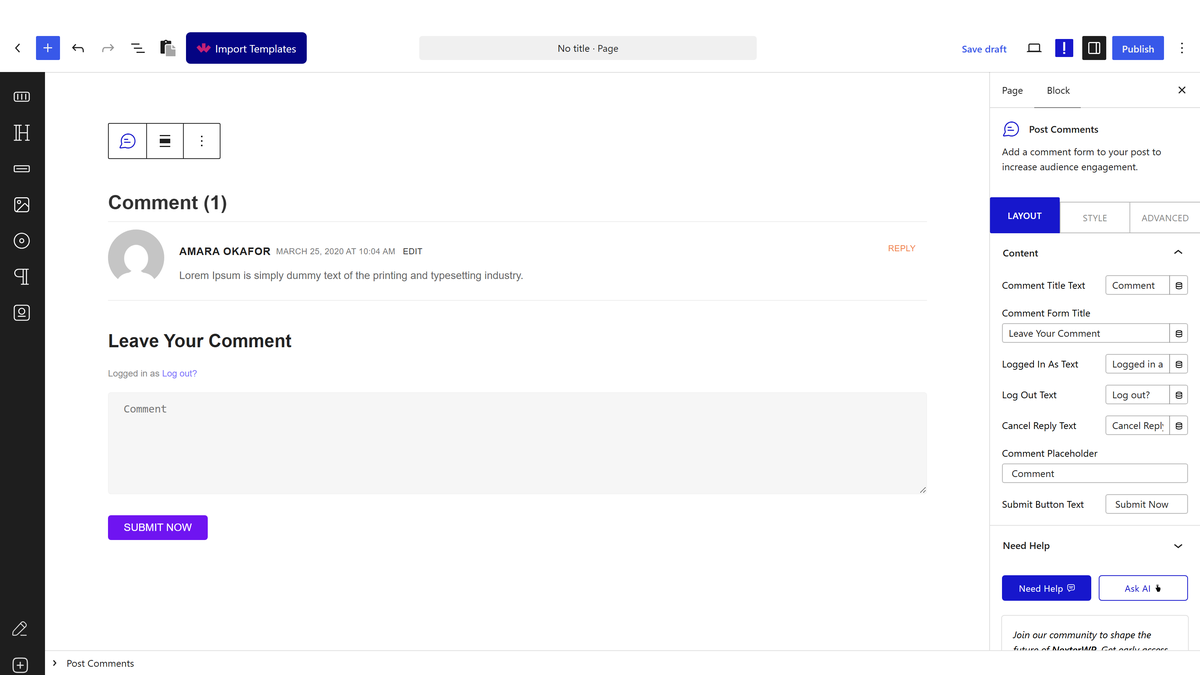 Adding the Post Comments block