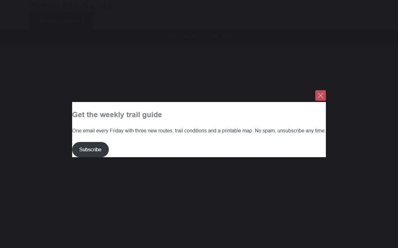 Front end after clicking a Nexter Blocks Button: the selected pattern opens in a FancyBox overlay with a close button