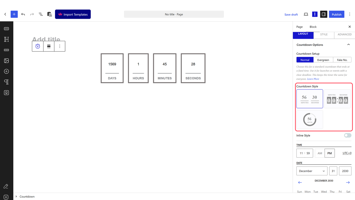 The Countdown Style setting with Simple, Flipdown and Progressbar