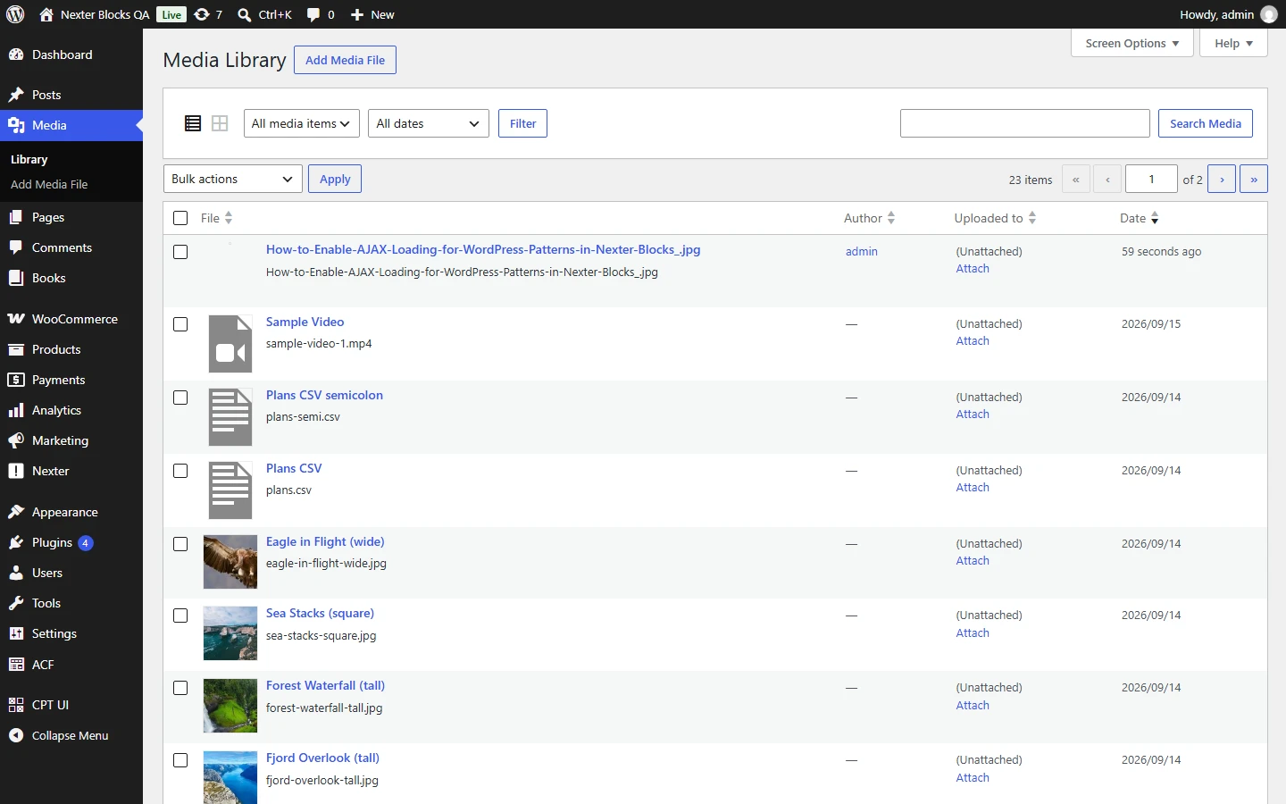 WordPress Media Library on the destination site with the image from the pasted section listed as a newly uploaded file