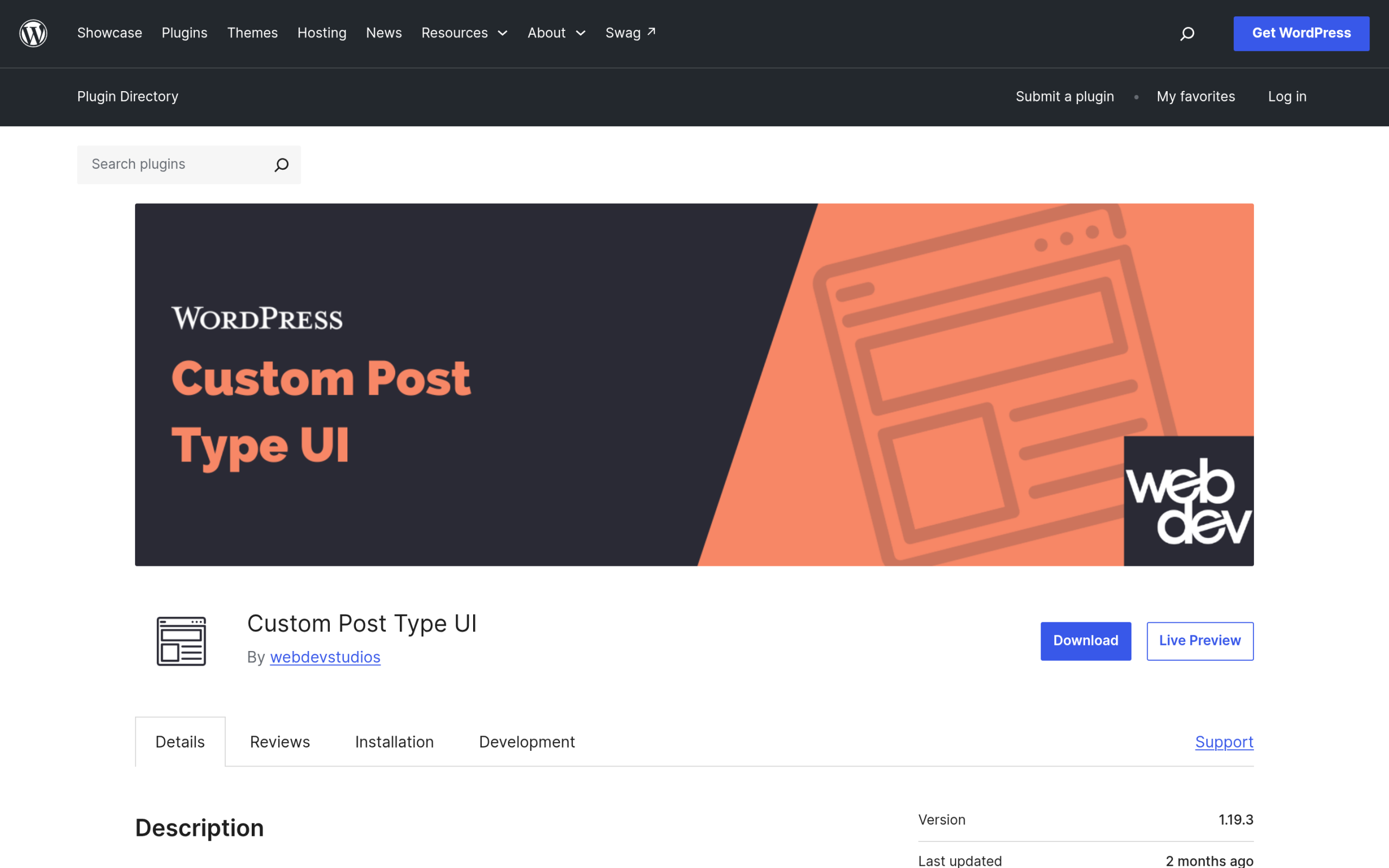 Custom Post Type UI plugin page on WordPress.org