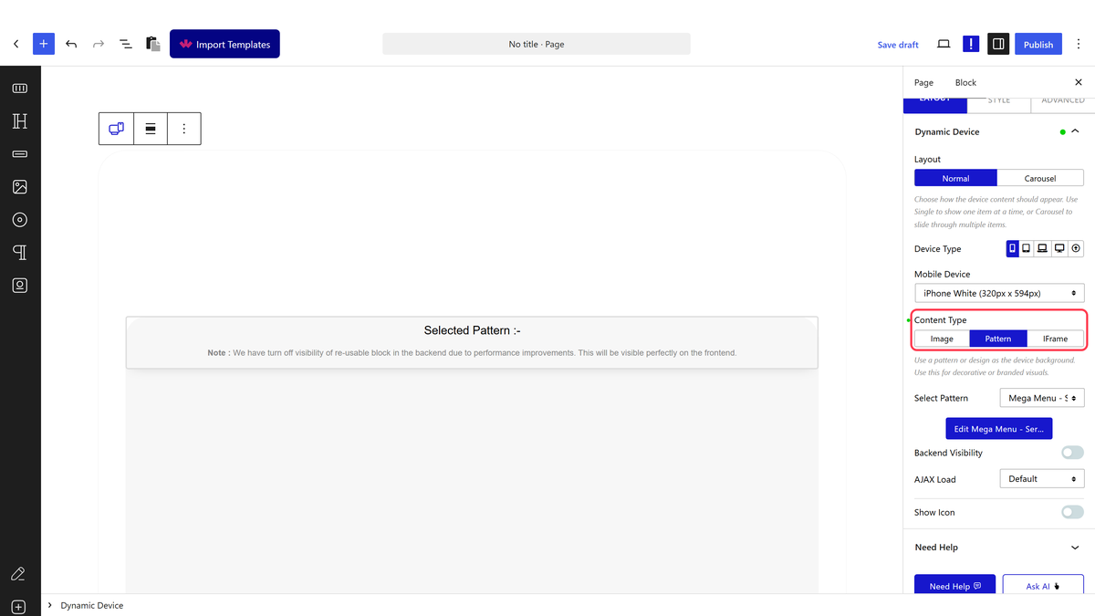 Content Type set to the pattern option