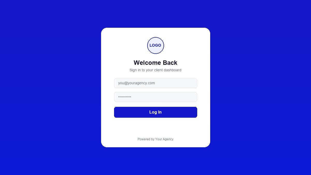 Mockup of a branded WordPress login screen with agency logo and custom colors