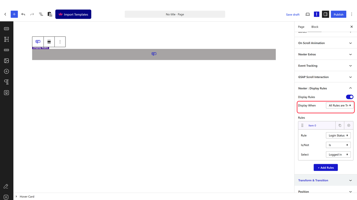 The Display Rules toggle
