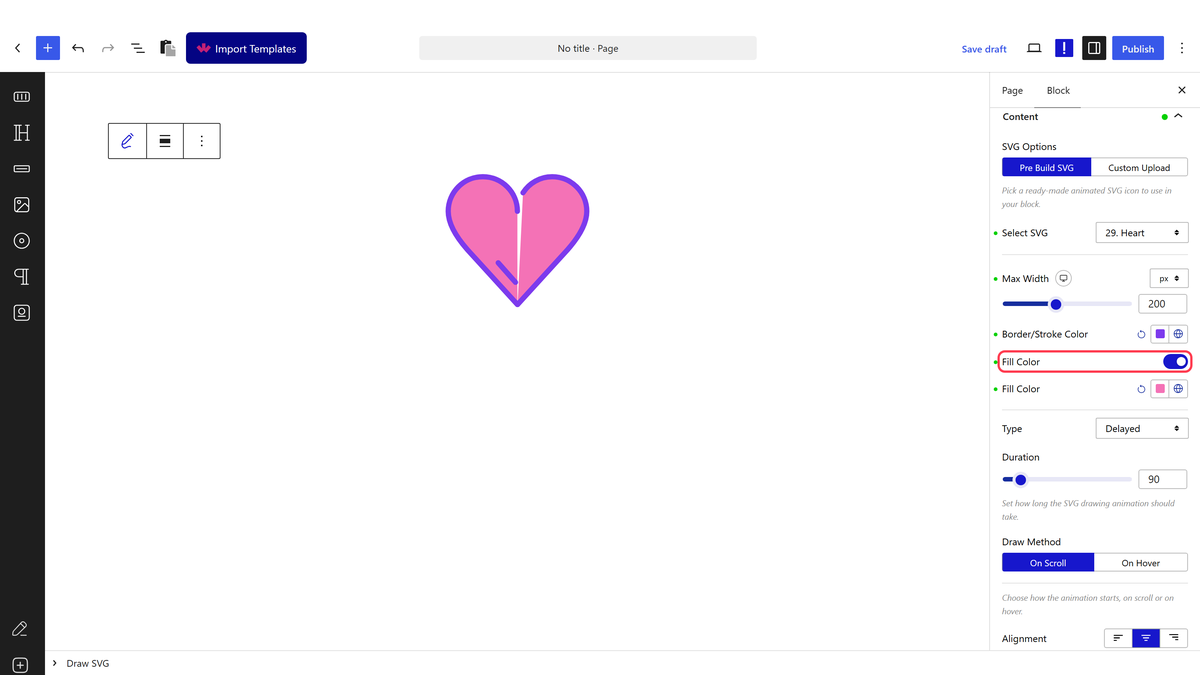 The Fill Color switch turned on with a colour chosen