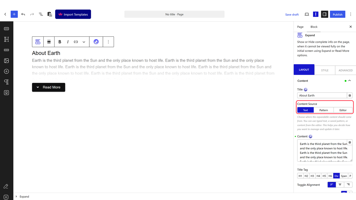 The Content Source setting