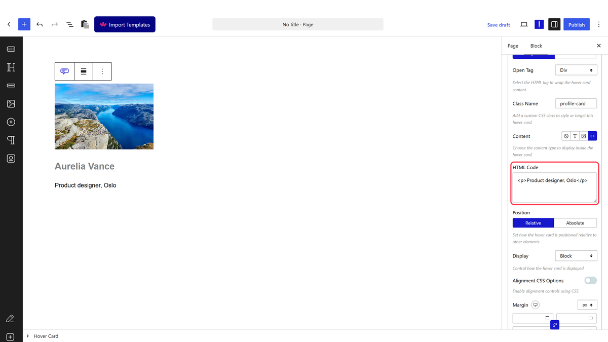 The HTML Code field