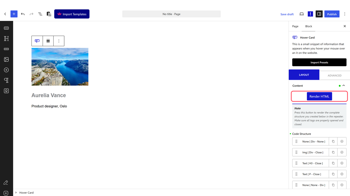 The Render HTML button