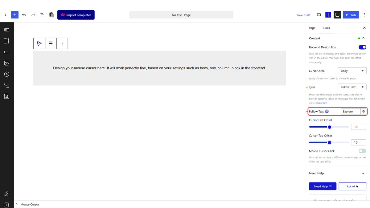 Follow Text selected, with the label field