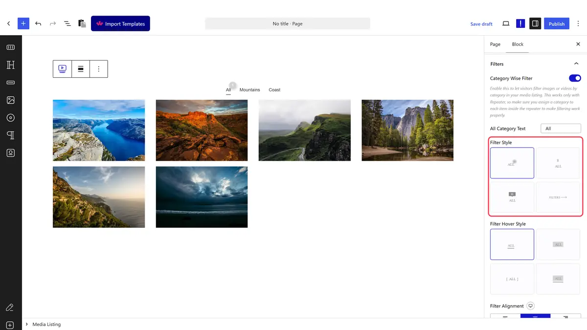 The Filter Style setting