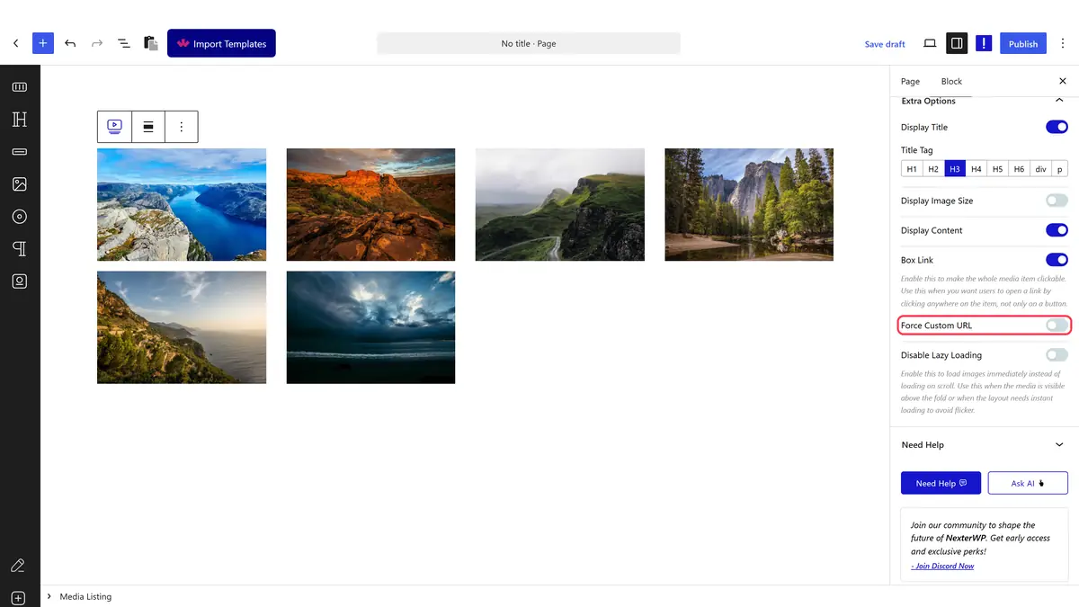 The Force Custom URL setting in Extra Options