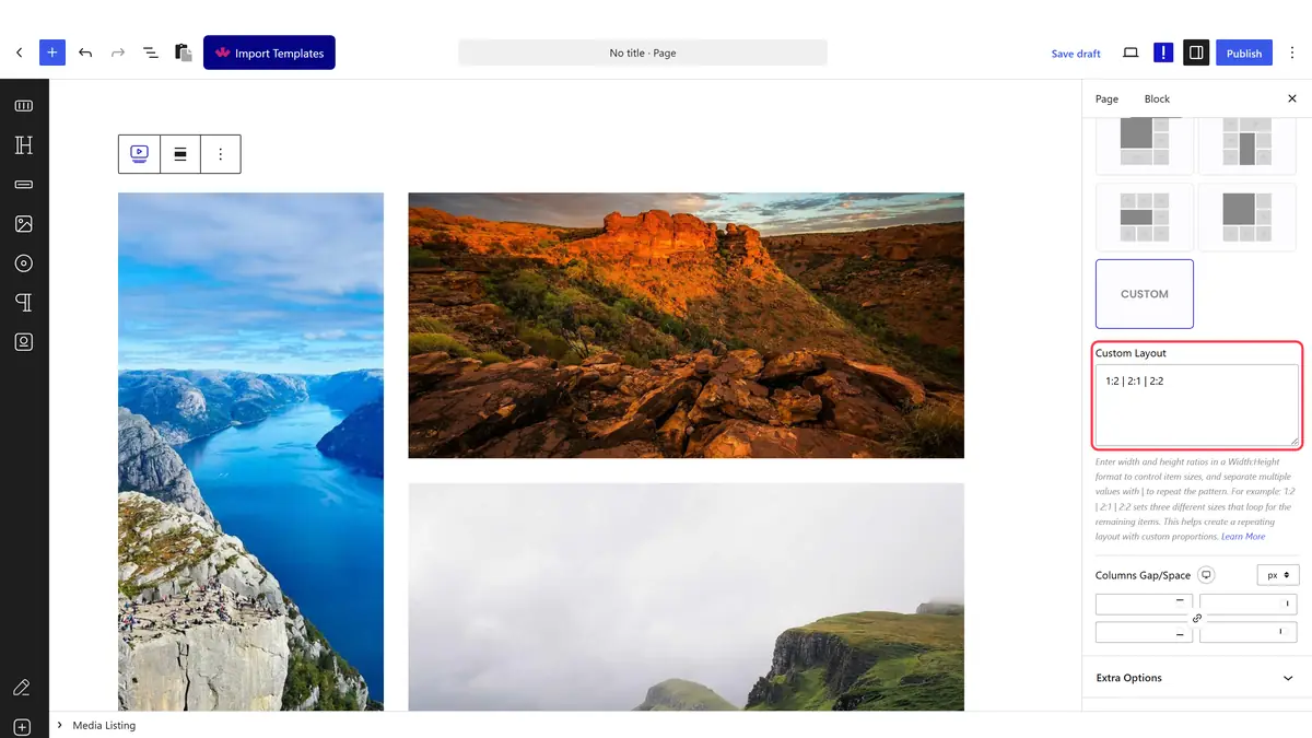 The Custom Layout field shown once Metro Style is set to Custom