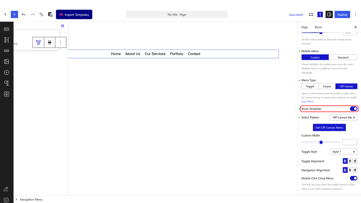 Show Template on with a pattern chosen in Select Pattern