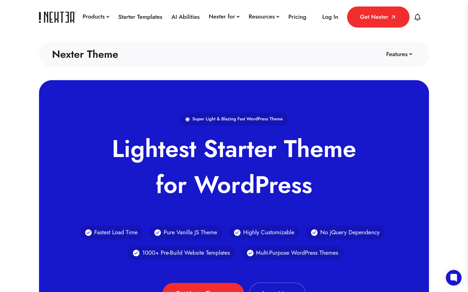Nexter Theme product page on nexterwp.com