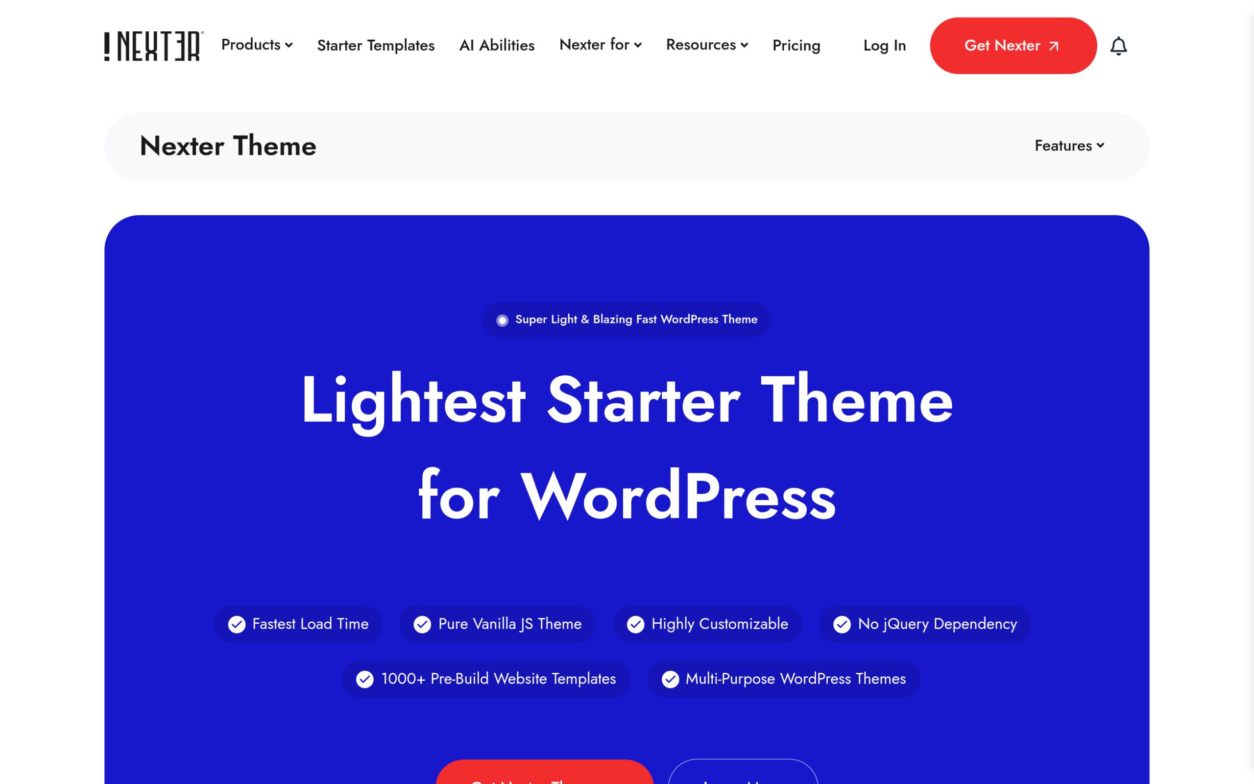 Nexter Theme homepage showing customizable design settings for a membership site build