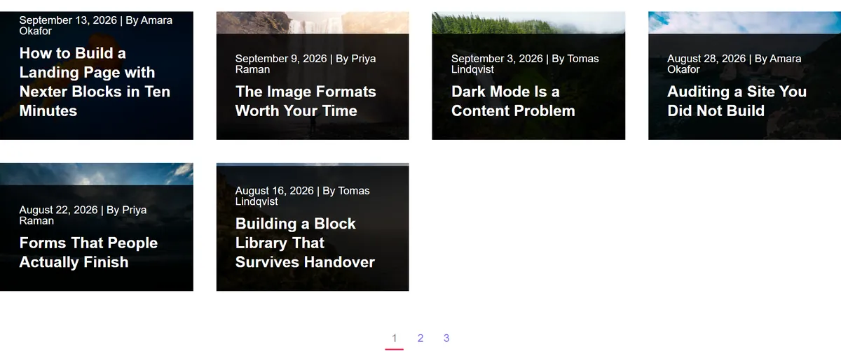 Numbered pagination on the published listing