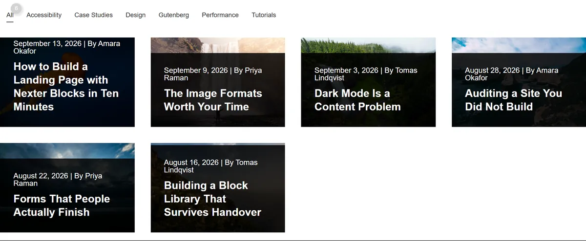 The filter working on the published page