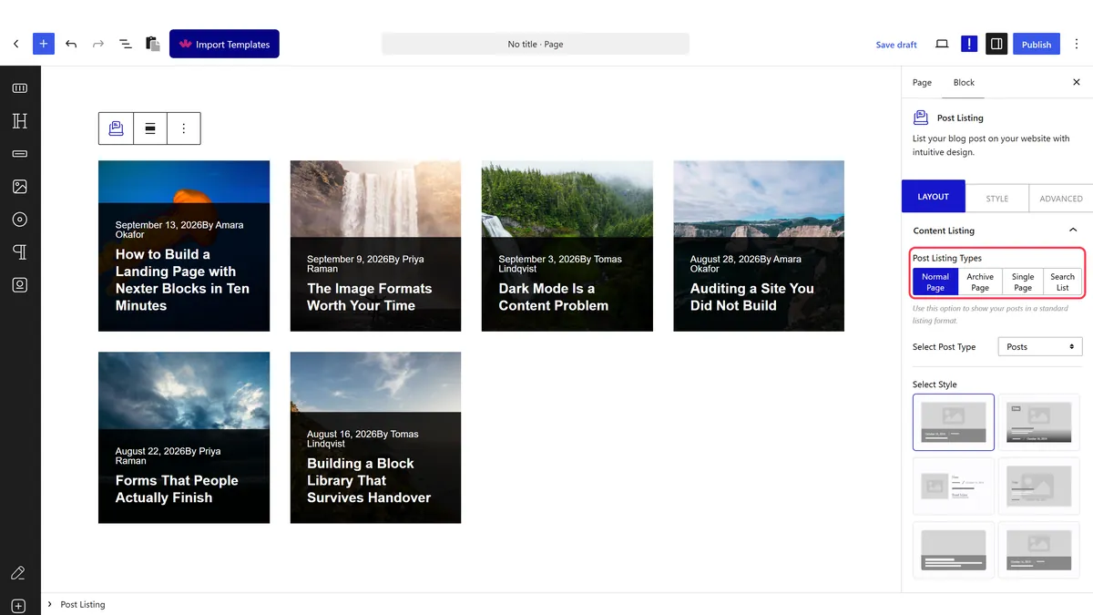 Adding the Post Listing block