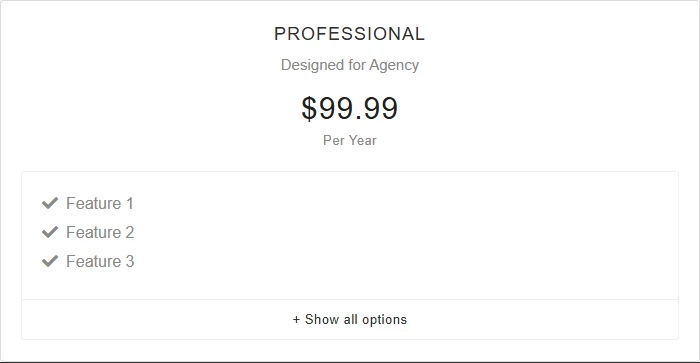 A pricing table collapsed to its first three features