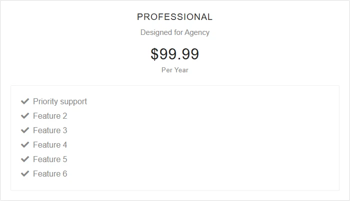 A pricing table feature with a tooltip attached, not yet hovered