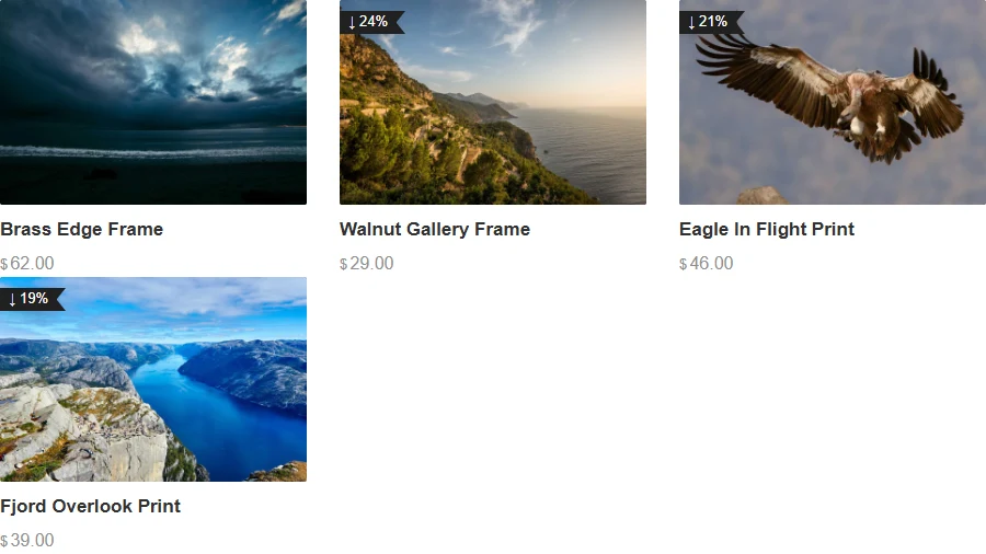 A Product Listing showing only products marked Featured in WooCommerce