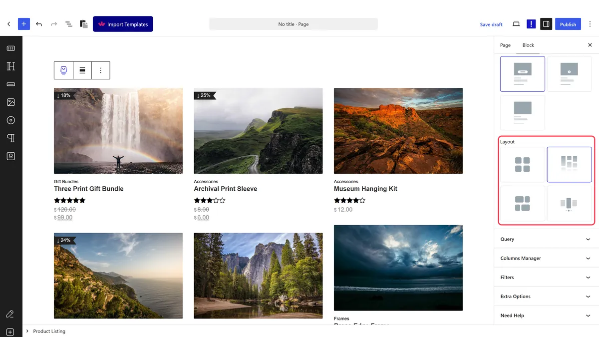 The Product Listing block