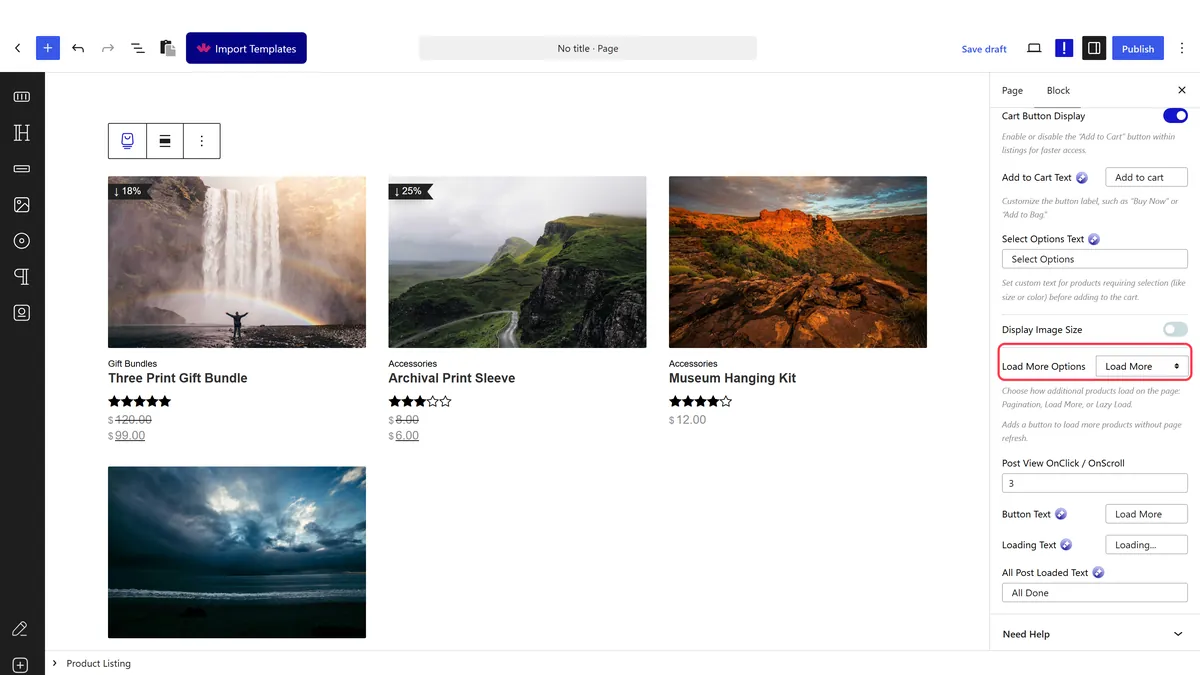 The Product Listing block