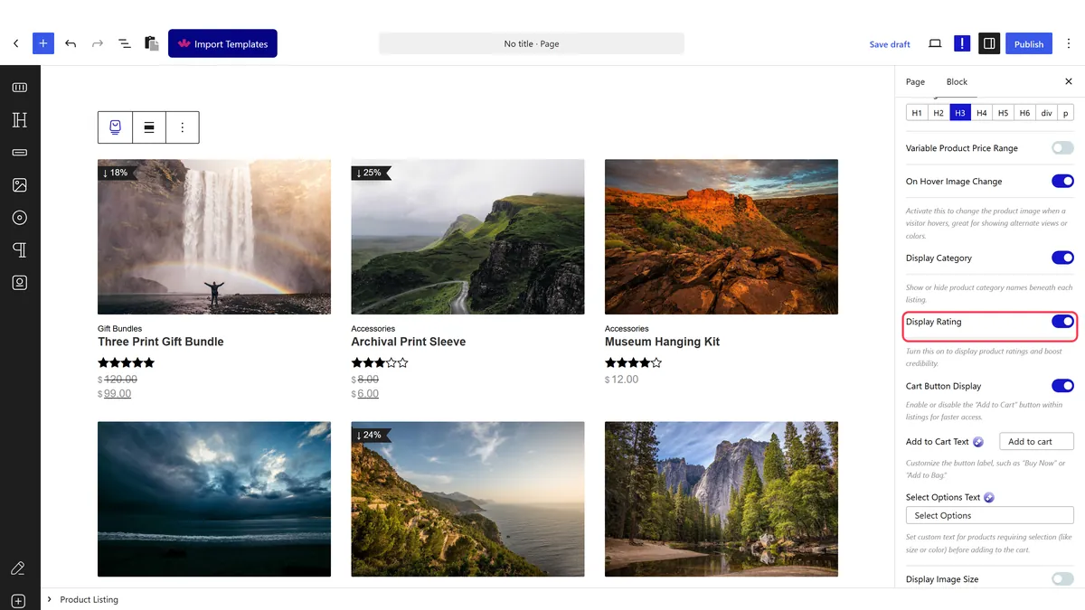 The Product Listing block