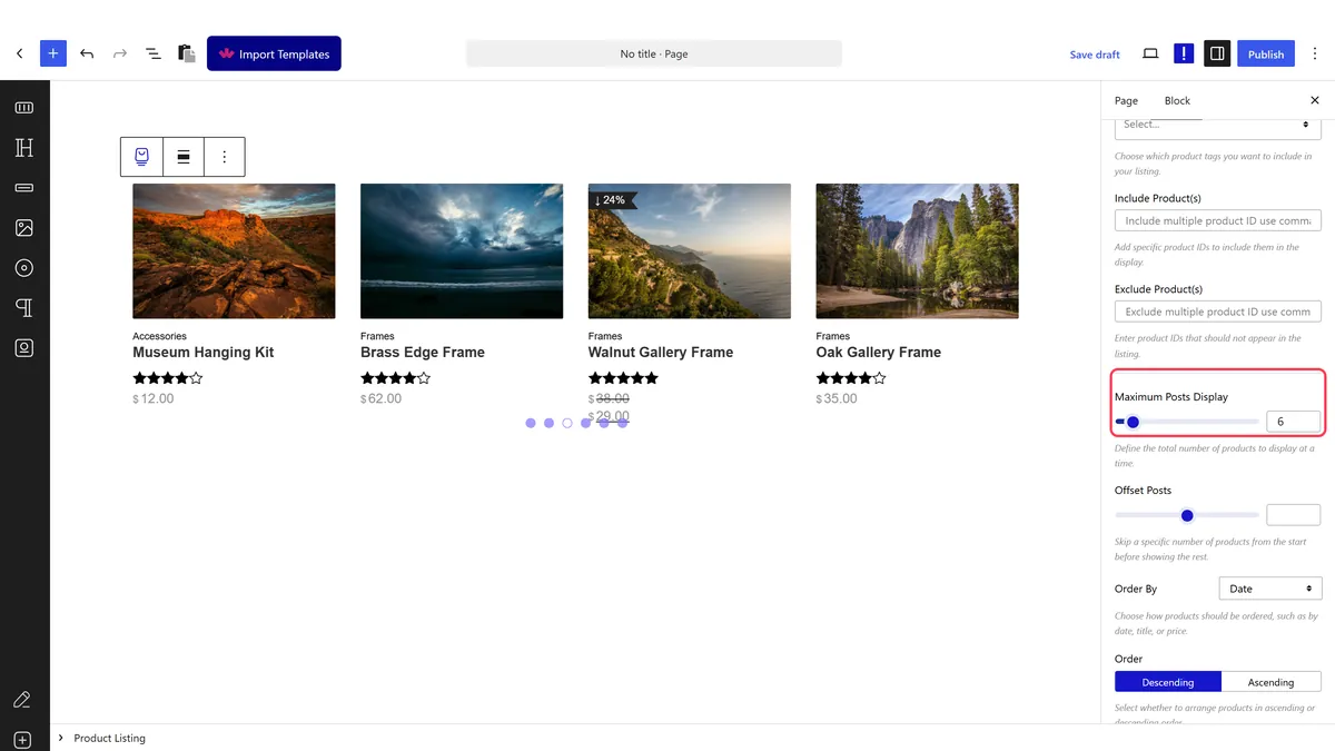 Setting how many products show at once