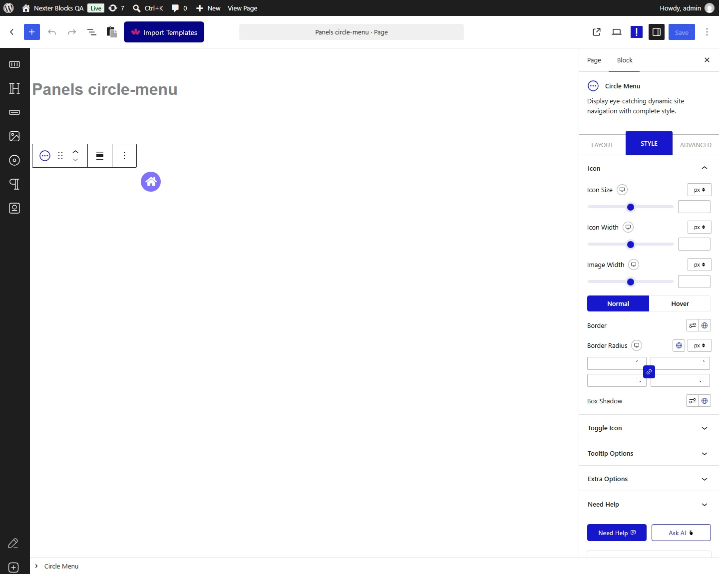 Circle Menu block, Icon panel in the Style tab