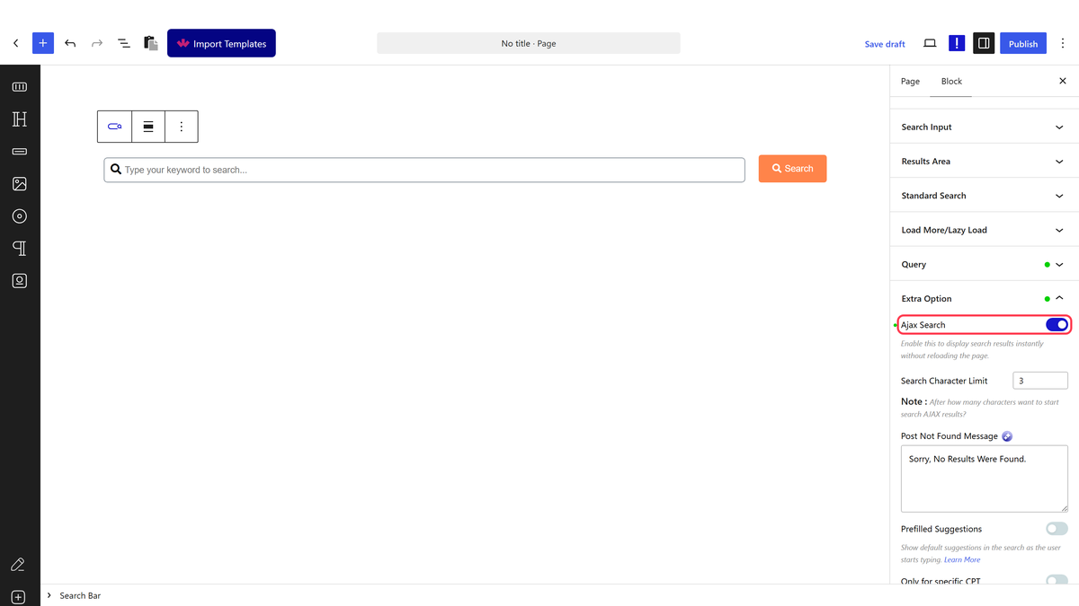 Enabling AJAX search