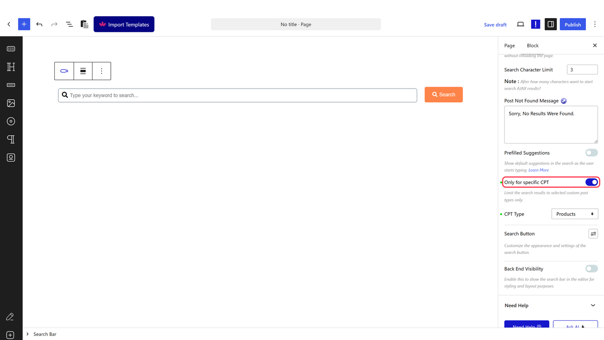 The Search Bar block