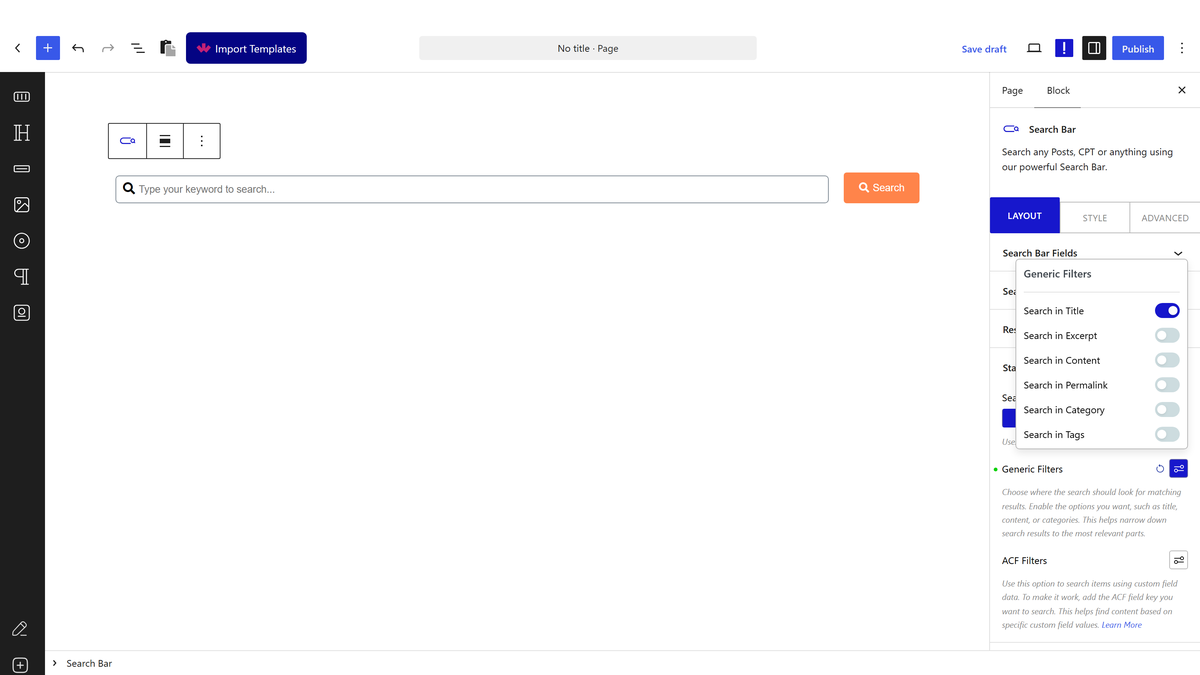Search field settings