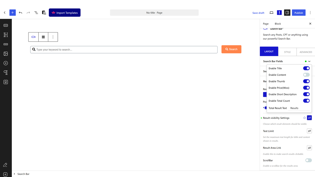Product result settings