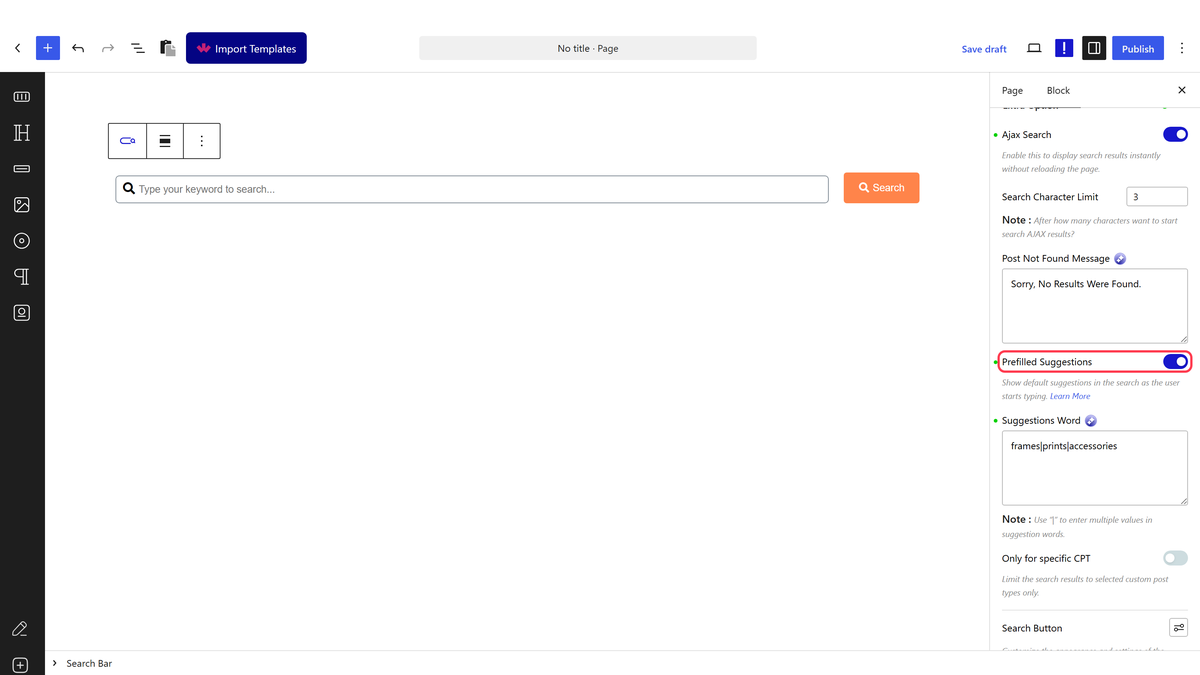 The suggestions option